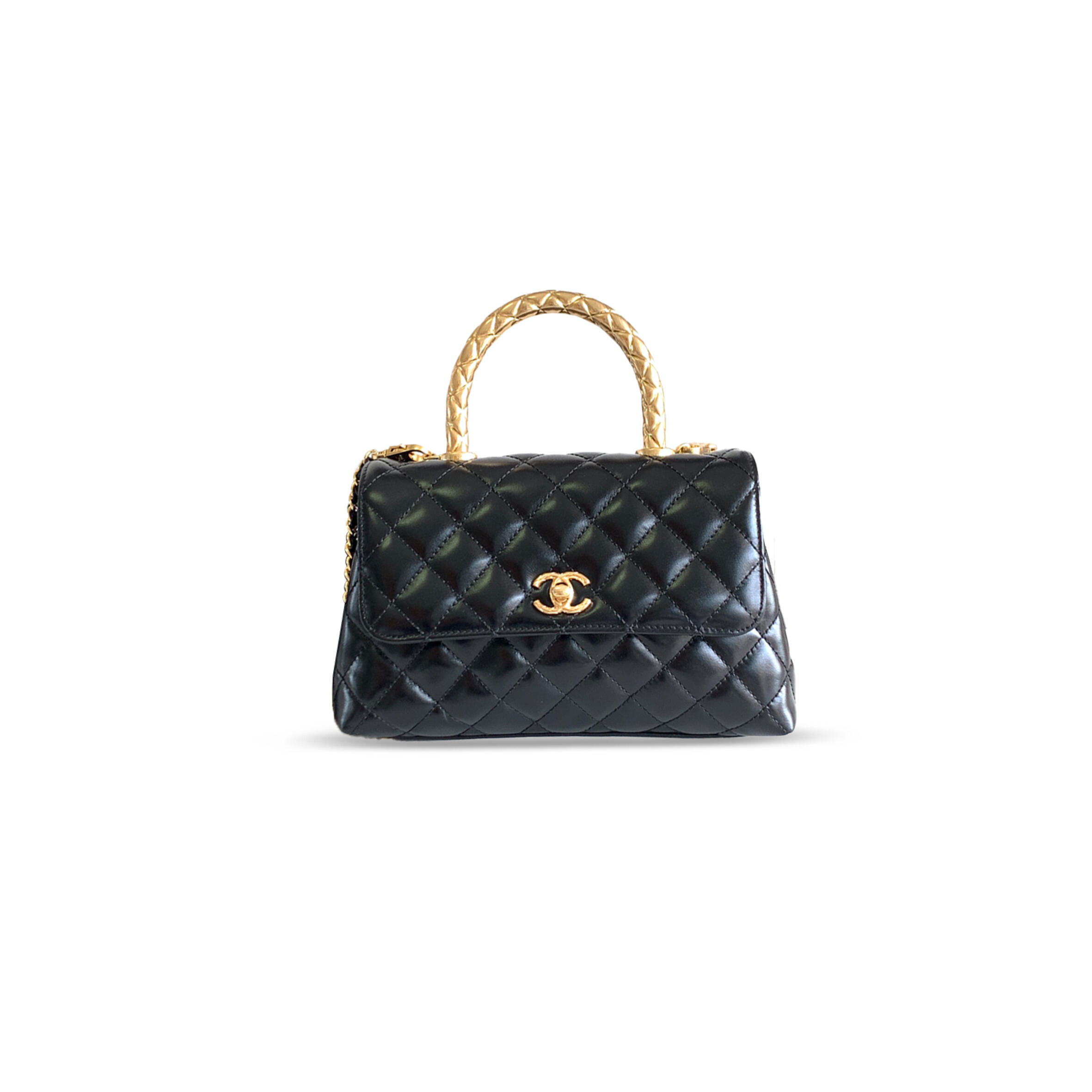 Ch*el 24a calfskin quilted top handle flap bag 282657 (23*14*8cm)
